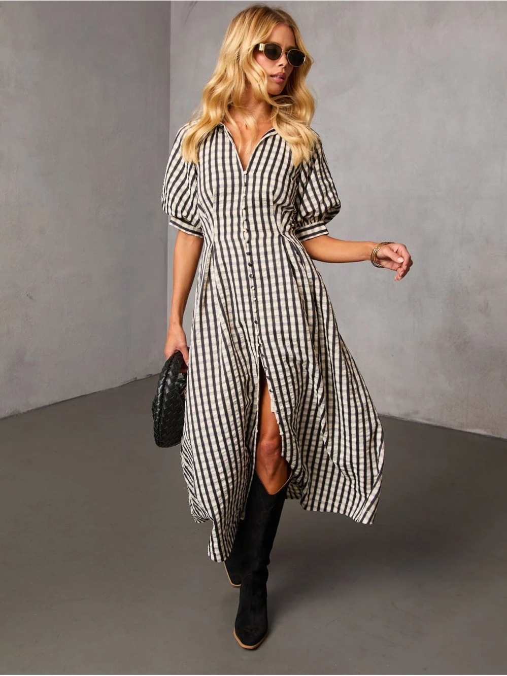 Vici Black & Cream Striped Button-Front Maxi Dress